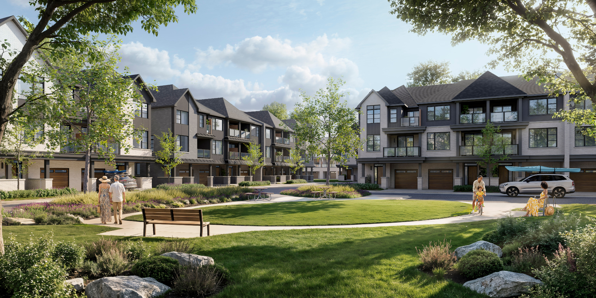 Ivy Rouge streetscape rendering — townhomes elevation